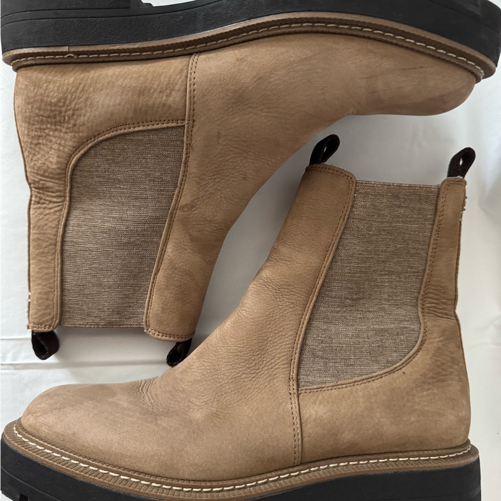 Tan Tobacco Shearling-Lined Ankle Chelsea Boots Sam Edelman Laguna size 9 - Picture 3 of 7